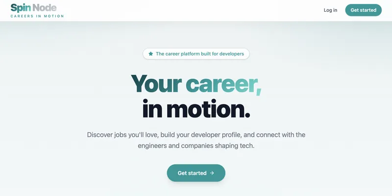 SpinNode landing page, the career platform built for developers