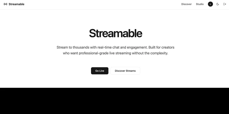 Streamable home page with the Go Live and Discover Streams actions